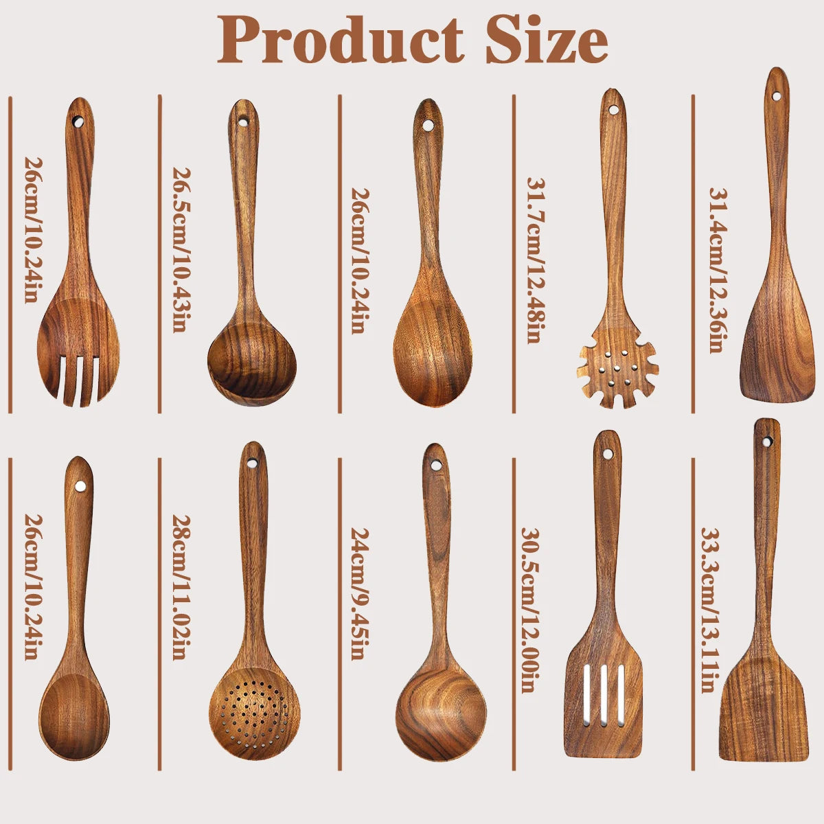 Chuju 10 Piece Solid Wooden Kitchen Utensil Set for Cooking