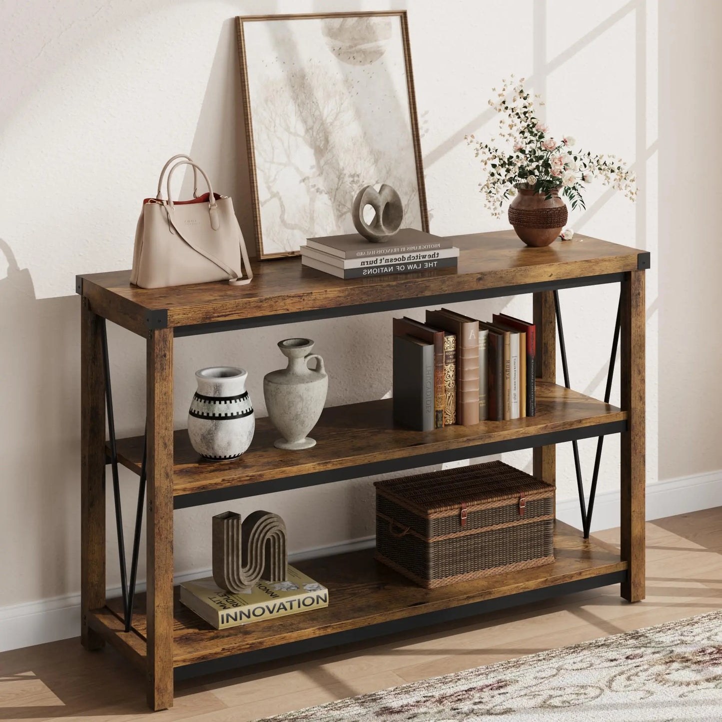 HiMISSH Farmhouse Entryway Console Table With Storage