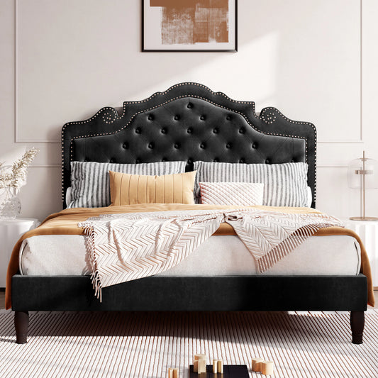 HOOMIC Velvet Tiara Headboard Adjustable Bed Frame Diamond Button Tufted
