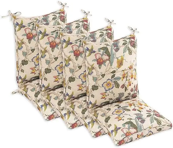 4-Piece Outdoor Dining Chair Cushions, 44x21x4.5 Inches, Comfortable Patio Seating, Khaki Flora Pattern