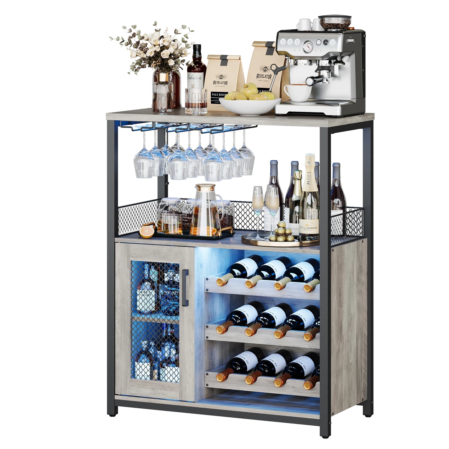 Hign-concerned Wine Bar Cabinet With LED Lights Removable Storage