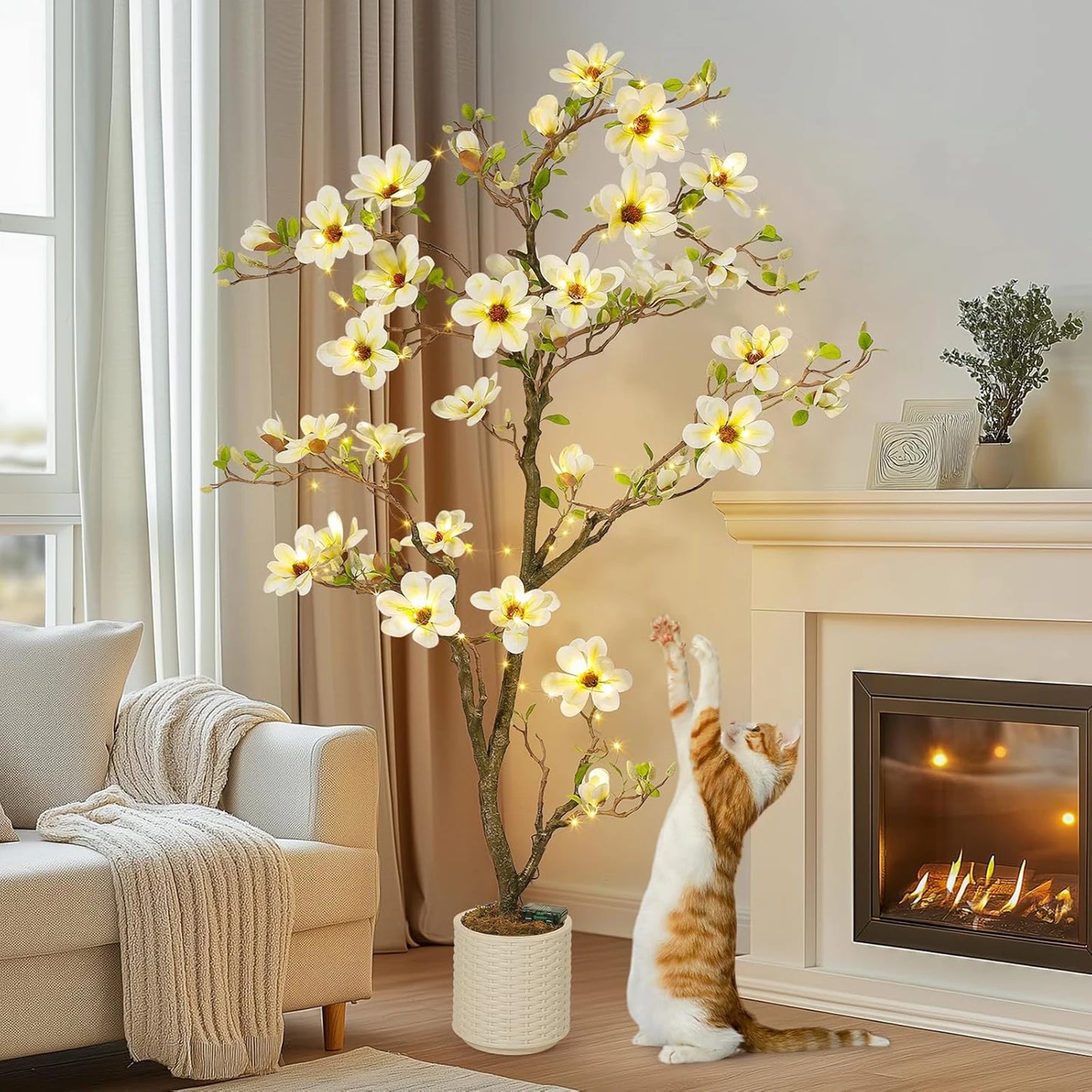 Artificial Magnolia Plant With LED Light Outdoor Patio Decor