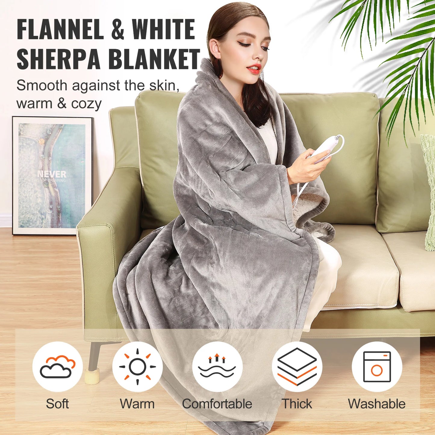 SucceBuy Heated Blanket Electric Throw With 3 Hour Auto Off