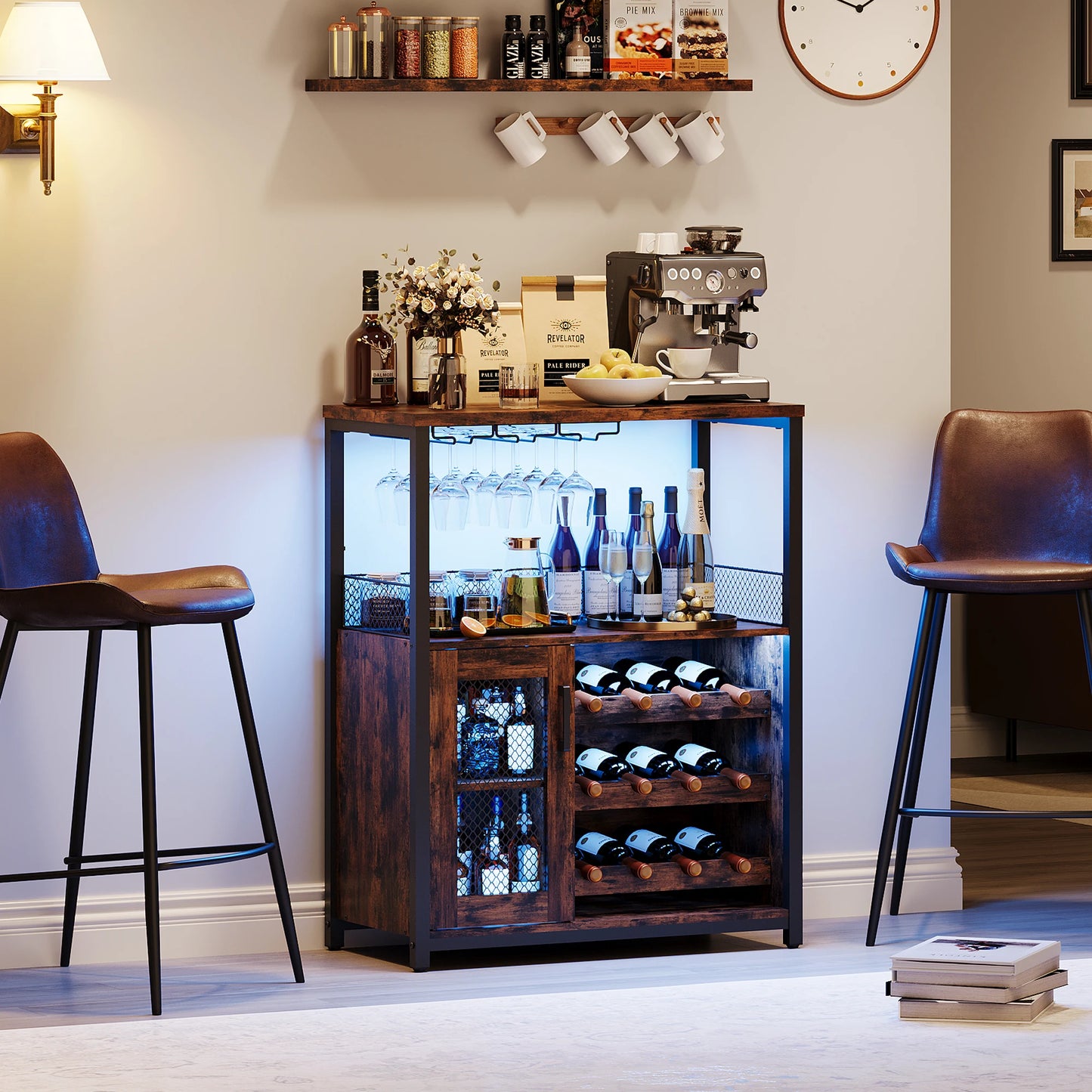 Hign-concerned Wine Bar Cabinet With LED Lights Removable Storage