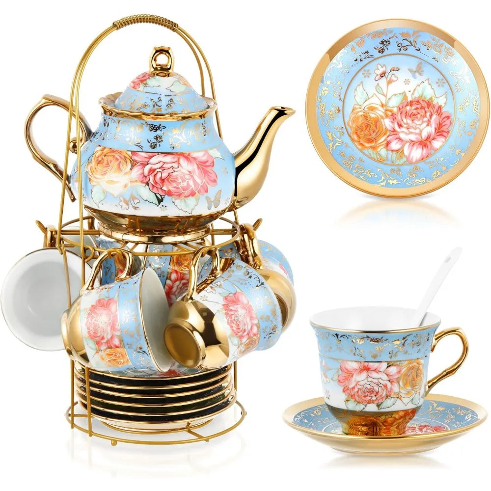 Zhejiang Porcelain European Flower Tea Set Teapot Cups