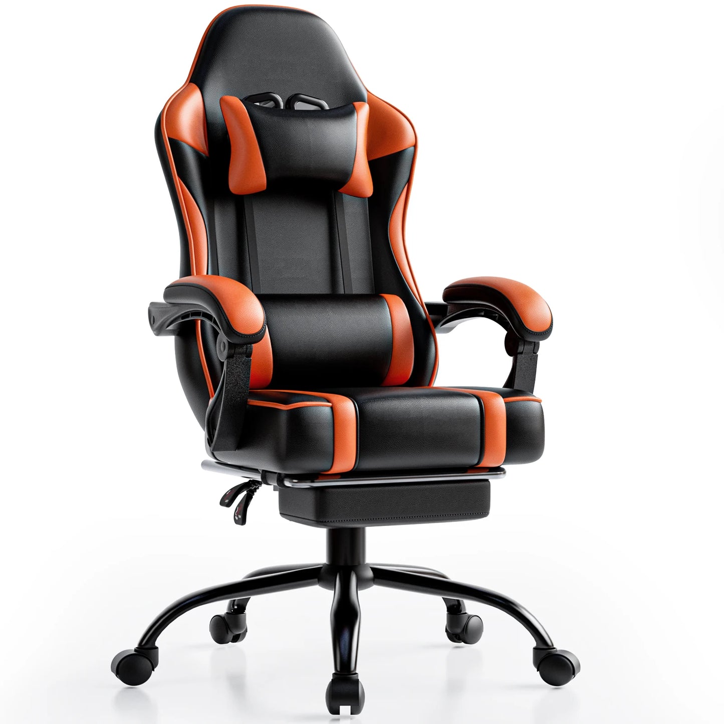 Gaming Chair With Footrest Genuine Leather Reclining Office Desk Chair