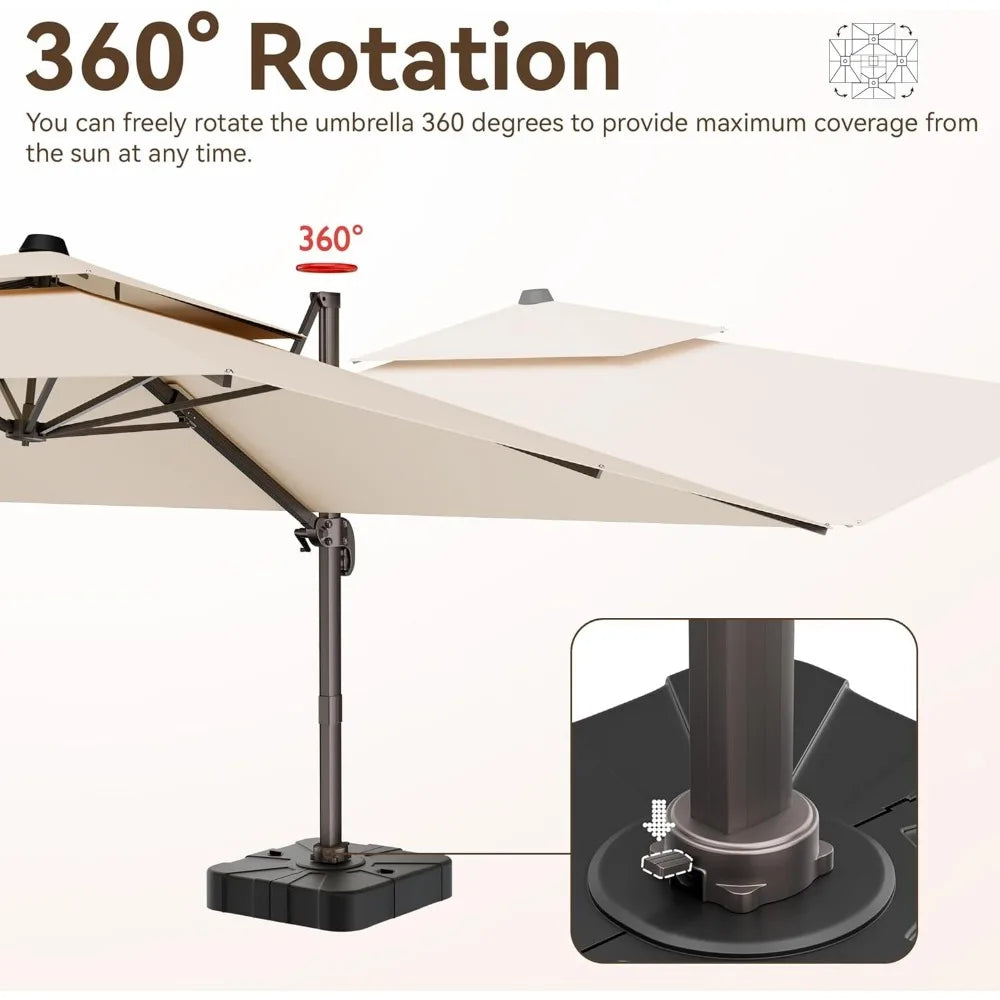 Cantilever Patio Umbrella 360 Degree Rotation Heavy Duty Rectangular Offset