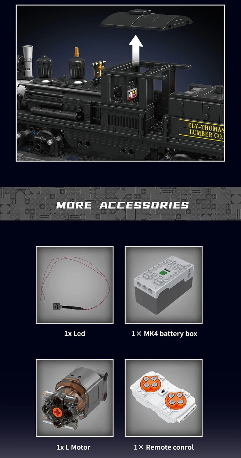 Mould King 12032 RC Shay Type Steam Locomotive Building Block