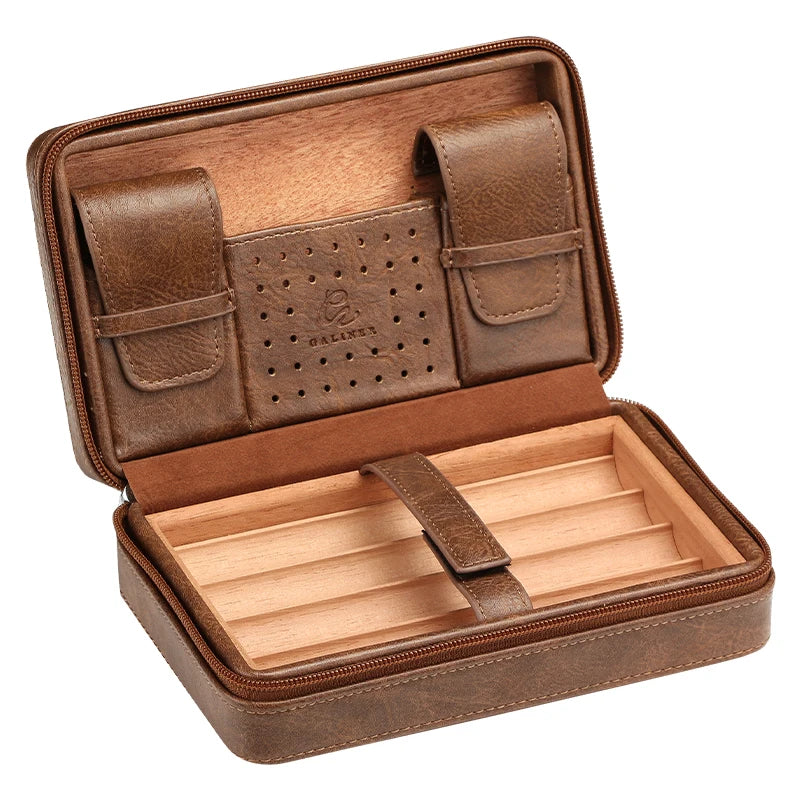 GALINER Cigar Humidor Box Travel Leather Cigar Case Cedar Wood Lined W/wo Lighter Cigar Cutter Humidity Control Pack For Humidor