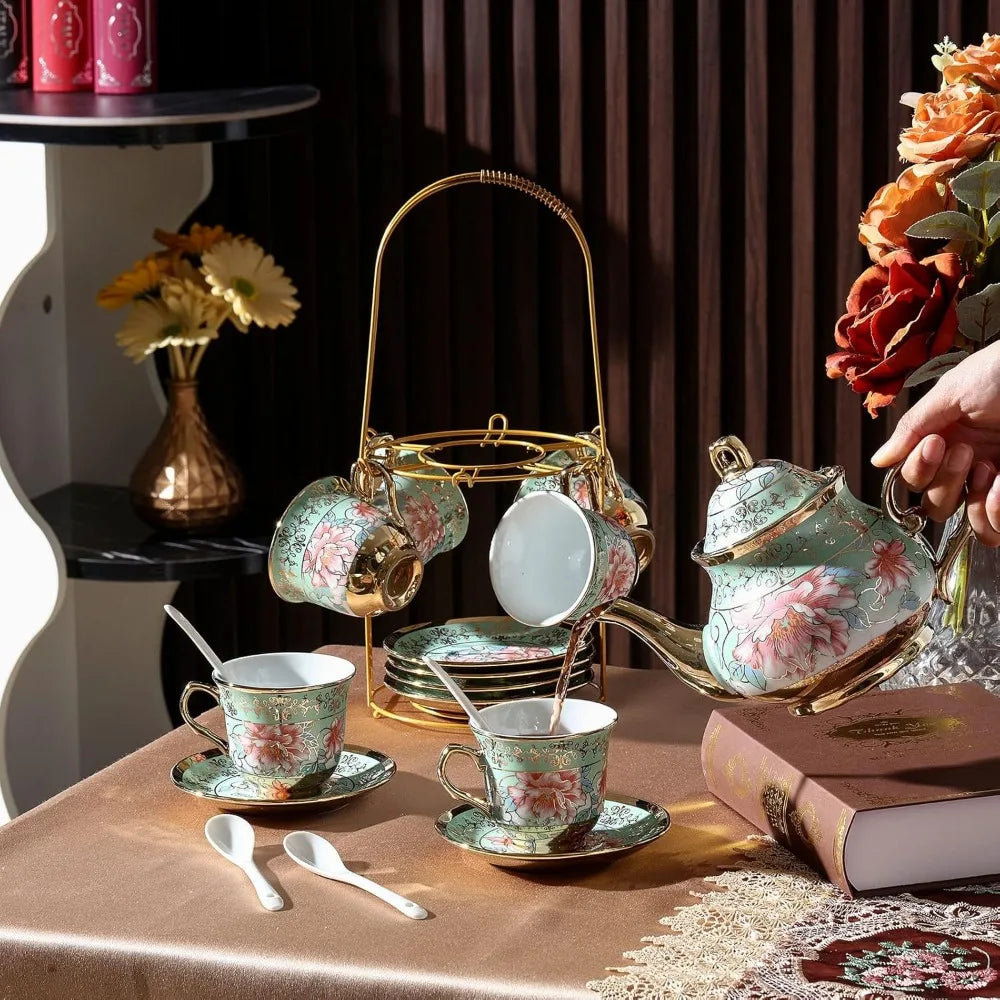 Zhejiang Porcelain European Flower Tea Set Teapot Cups