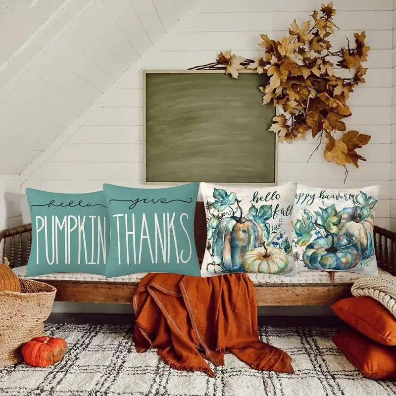 Fall Pillow Covers Set Of 4 Fall Decorative Throw Pillow Covers 18x18inch Thanksgiving Couch Linen Decorations For Sofa Living
