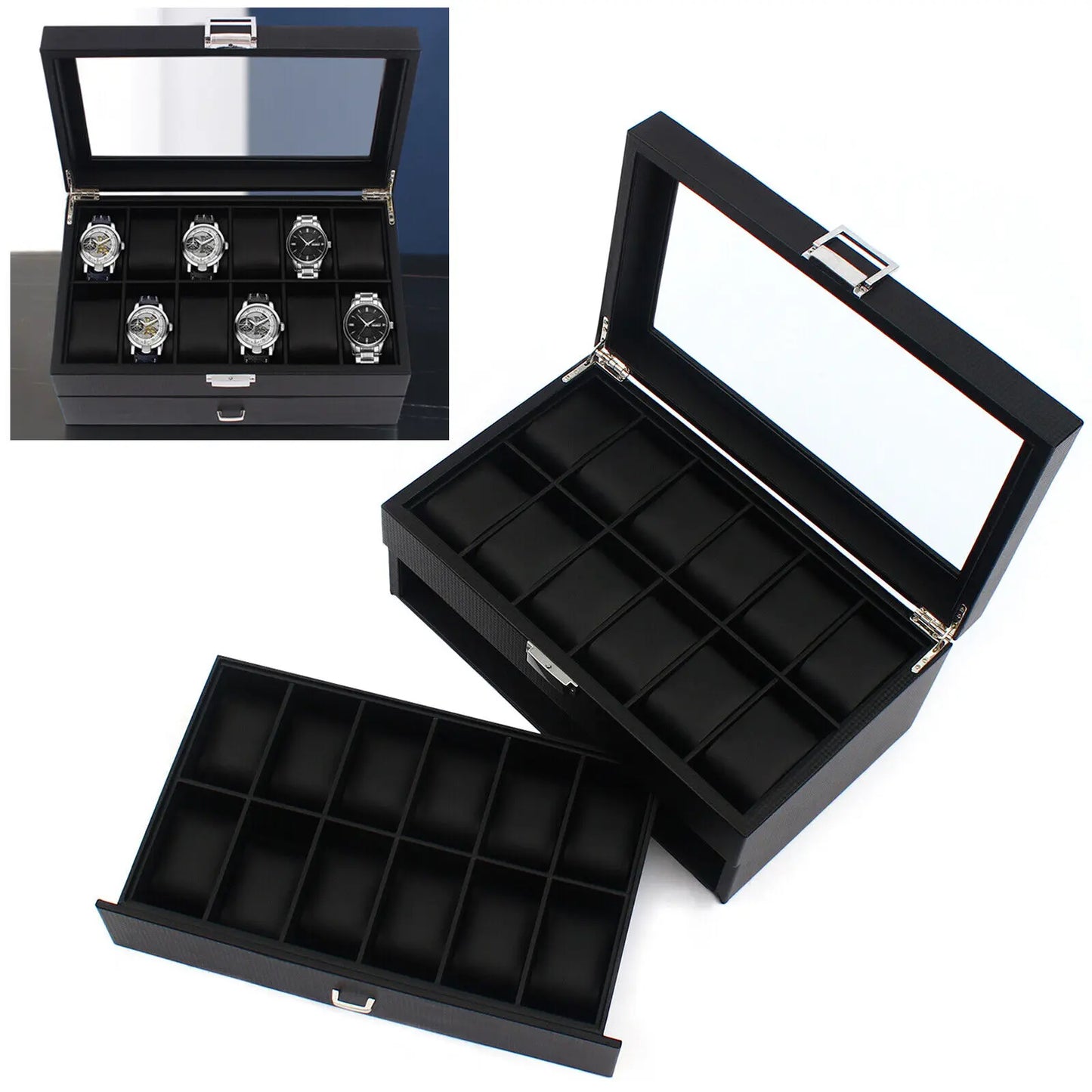Hign-concerned 24 Slot Mens Watch Box Organizer With Drawer