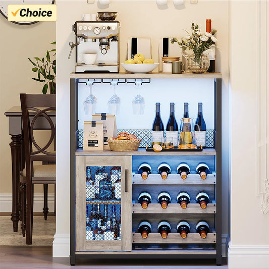 Hign-concerned Wine Bar Cabinet With LED Lights Removable Storage
