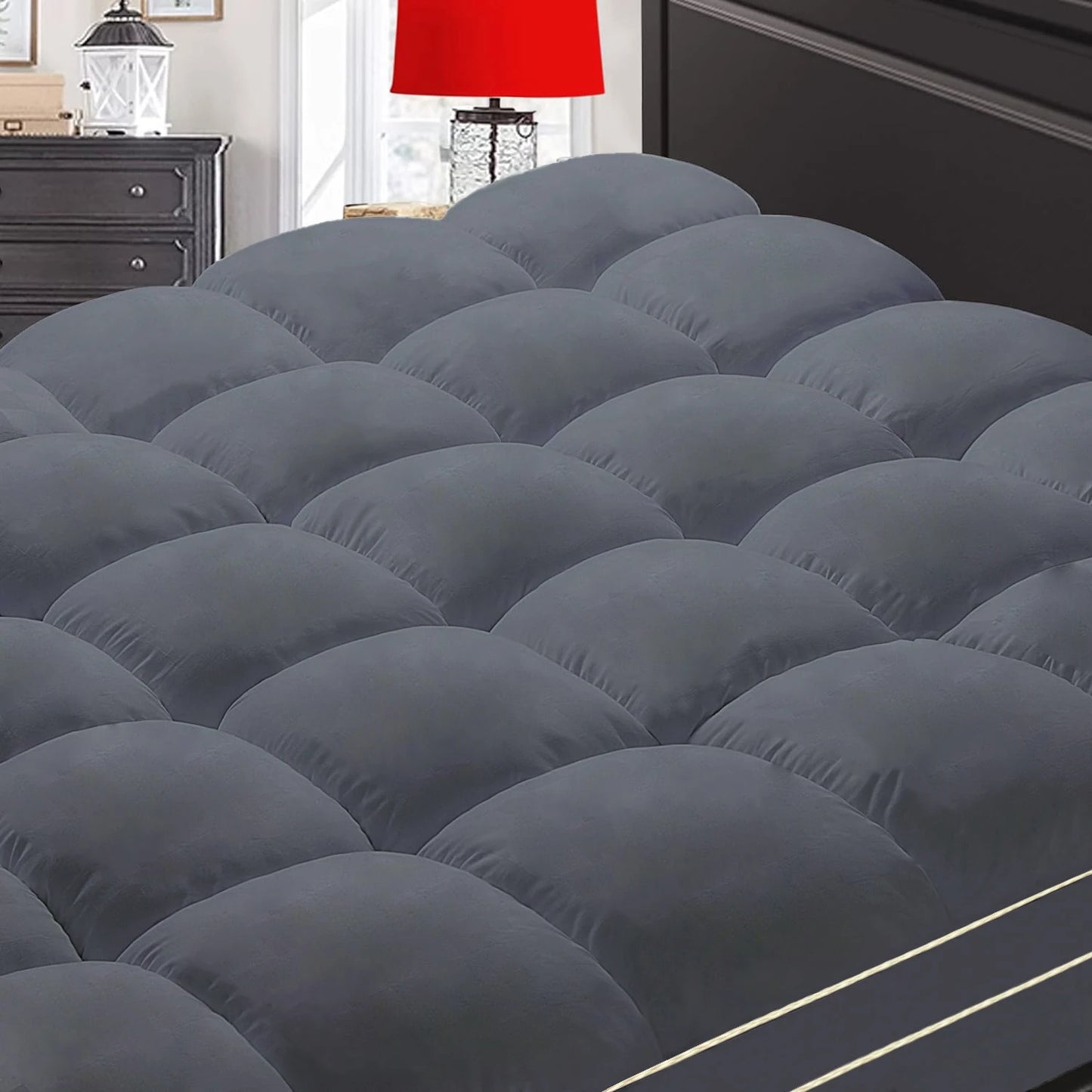 Extra Thick Mattress Topper, Mattress Pad Cover for Back Pain, Cooling Mattress Protector, Overfilled Down Alternative Filling