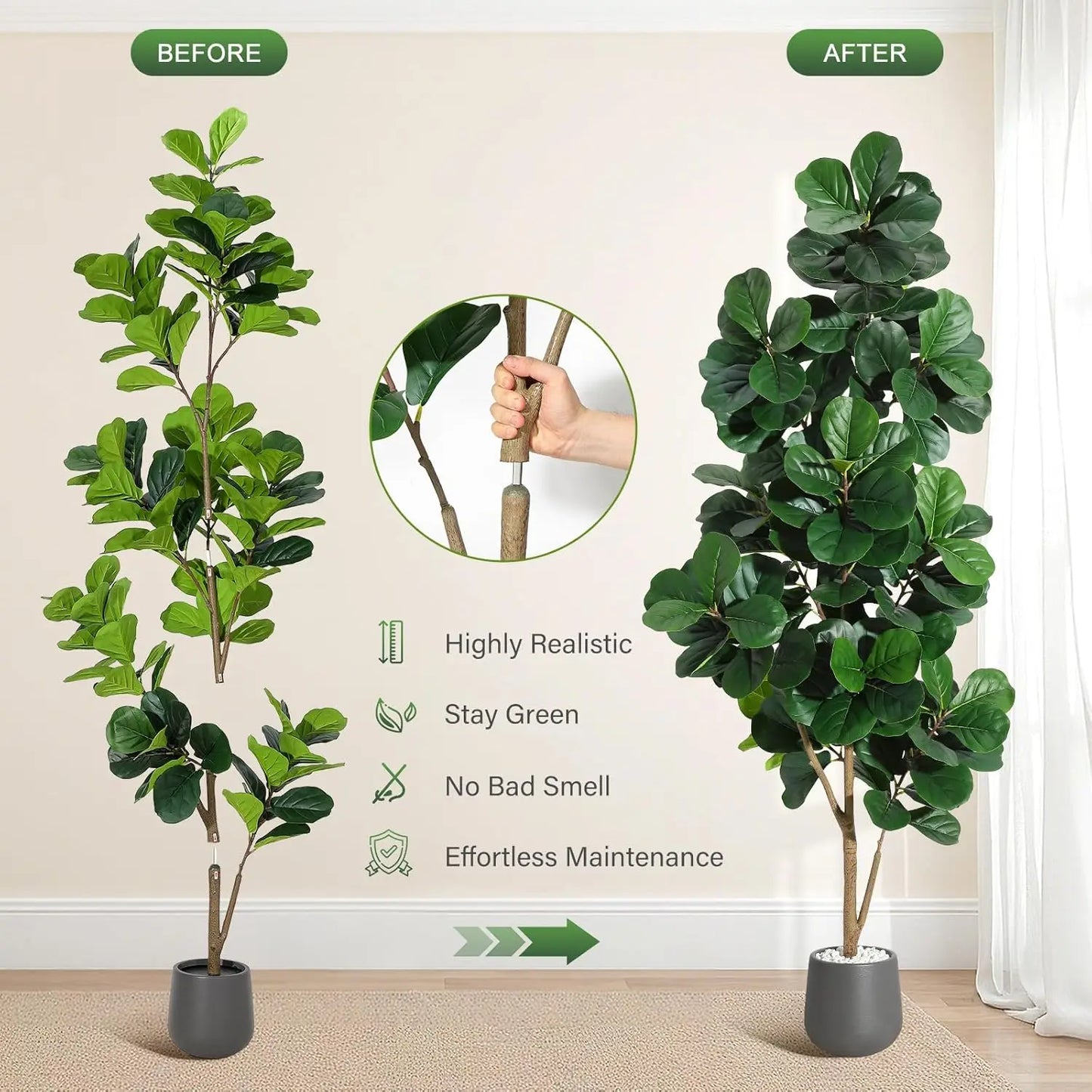Guangdong Fiddle Leaf Fig Tree Realistic Artificial Planter