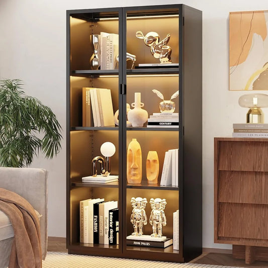 XMSJ Display Cabinet With Glass Doors And LED Lighting