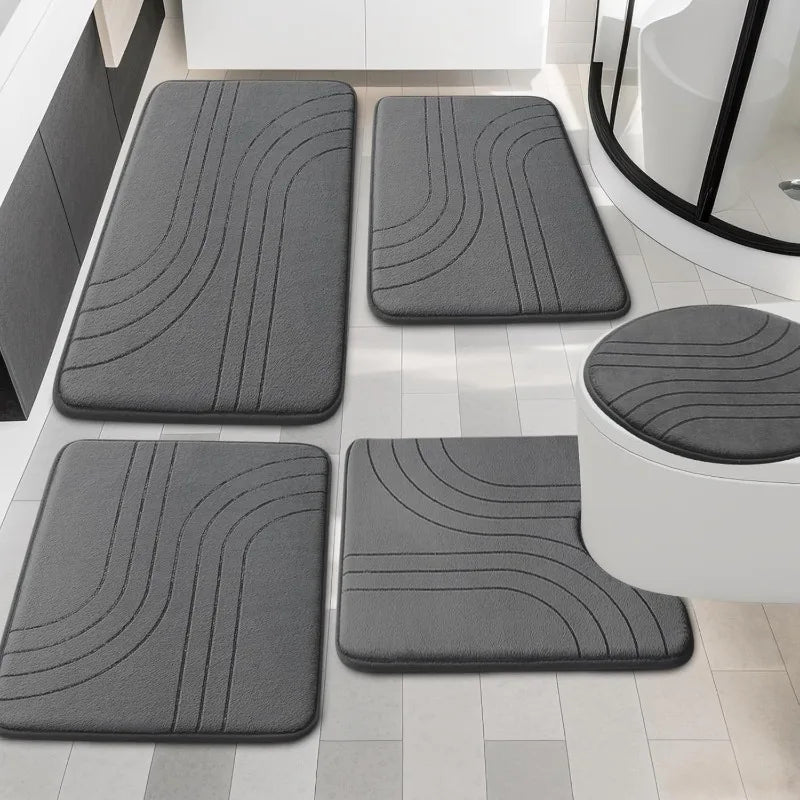 Hignconcerned Bath Rug Set 5 Pieces Memory Foam Non Slip