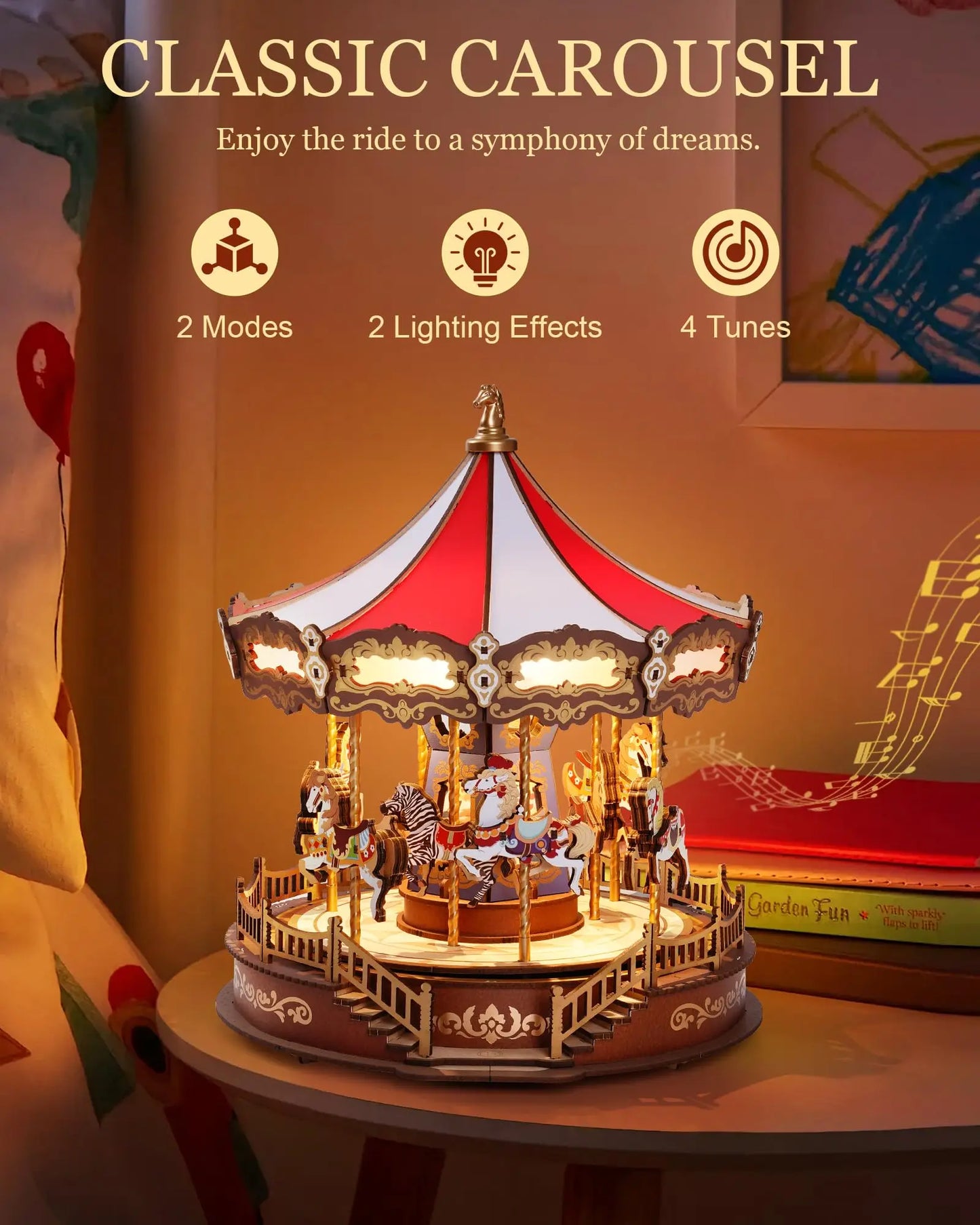 Robotime Classic Carousel Music Boxes 3D Wooden Puzzle Kit
