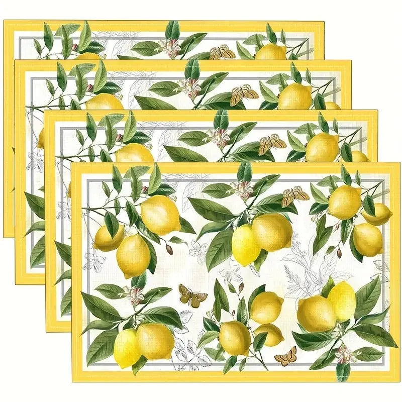 Zhejiang Lemon Printed Linen Placemat Set For Summer Table