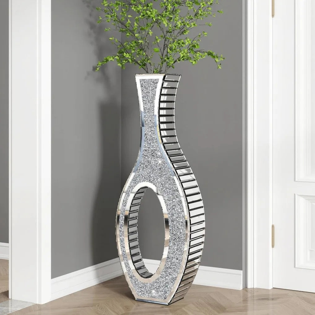 Crushed Diamond Mirrored Floor Vase For Pampas Grass