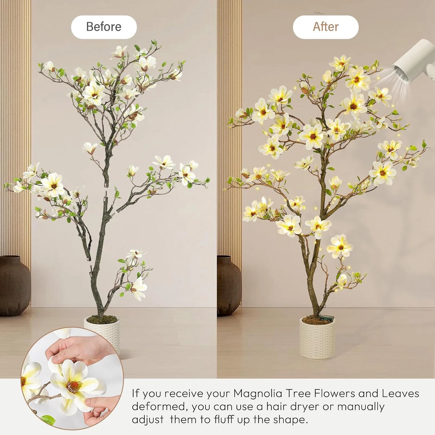 Artificial Magnolia Plant With LED Light Outdoor Patio Decor