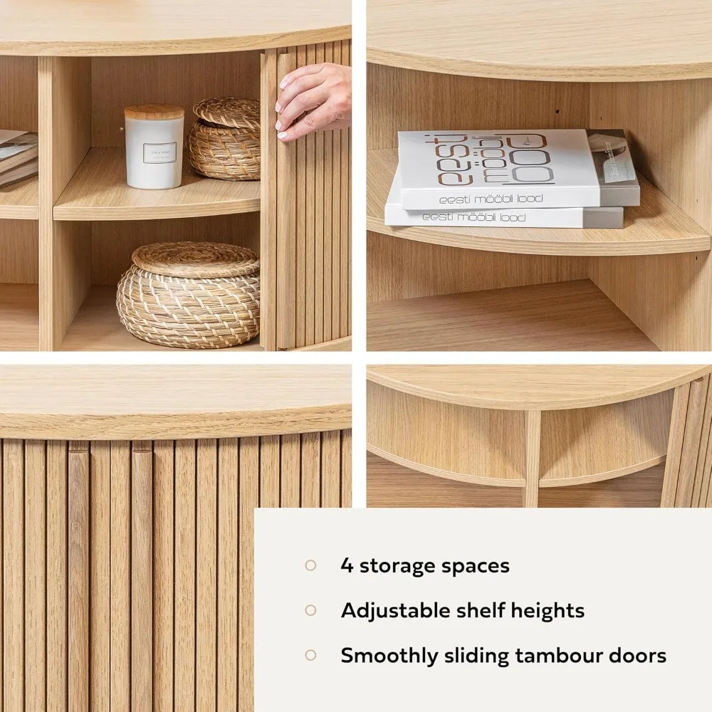 35'' Round Coffee Table with Storage and Shelves - Round Center Table for Living Room and Office. Wood Mid Century Modern Coffe