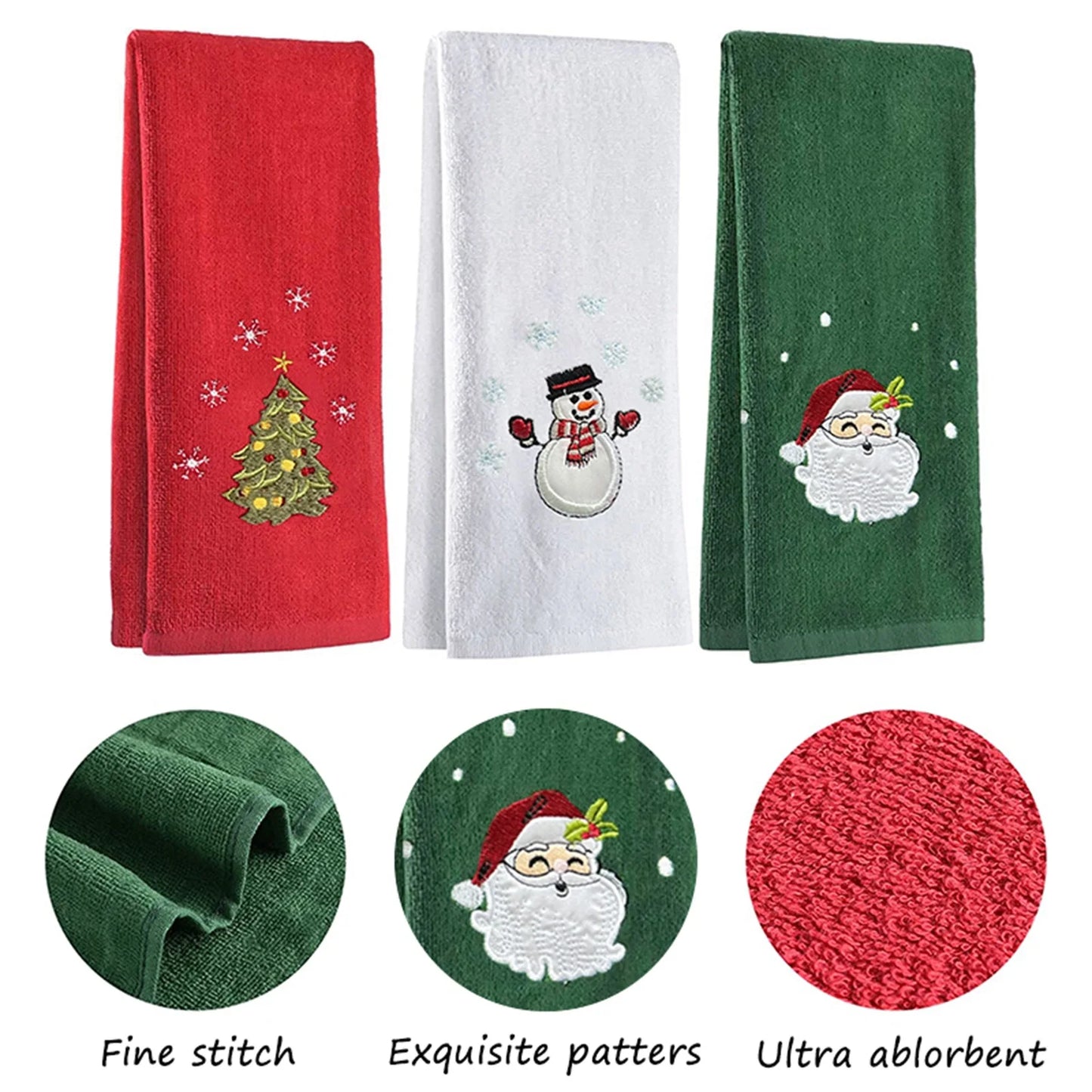 Faroot Christmas Embroidered Bath Towels Set Santa Snowman