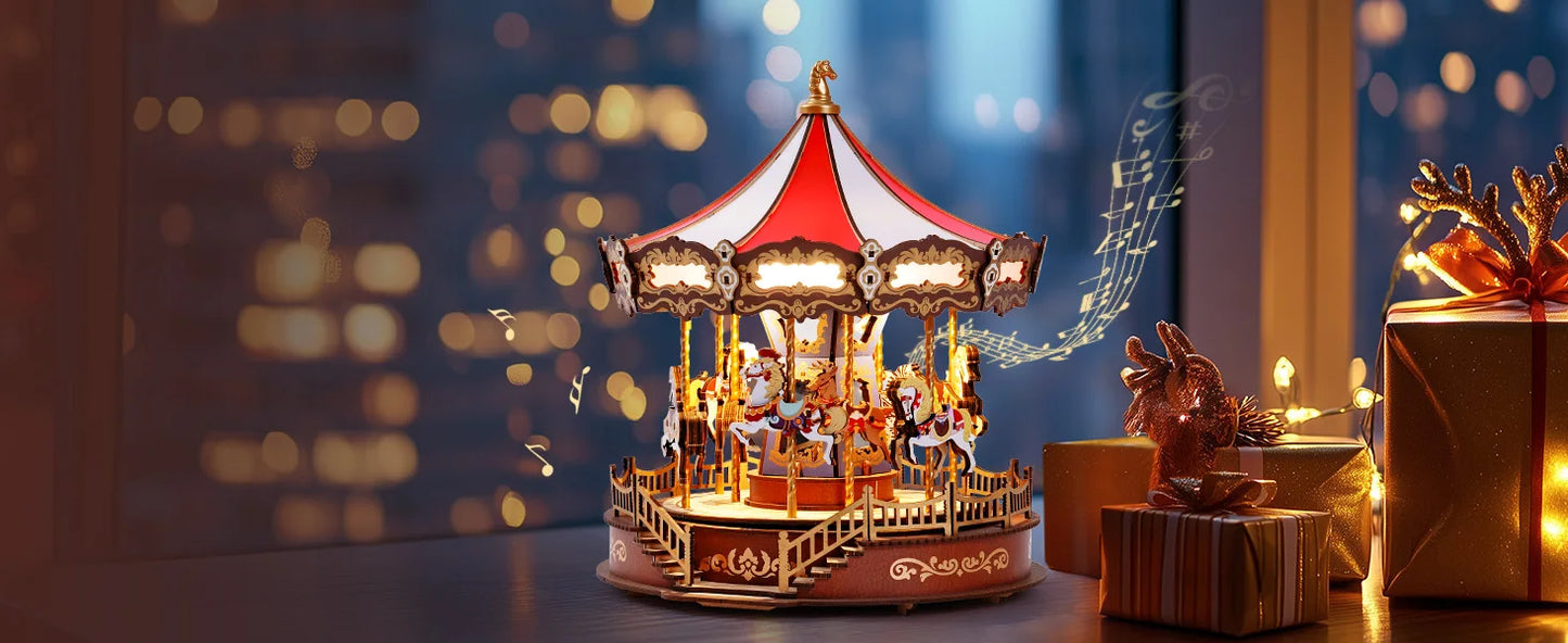 Robotime Classic Carousel Music Boxes 3D Wooden Puzzle Kit