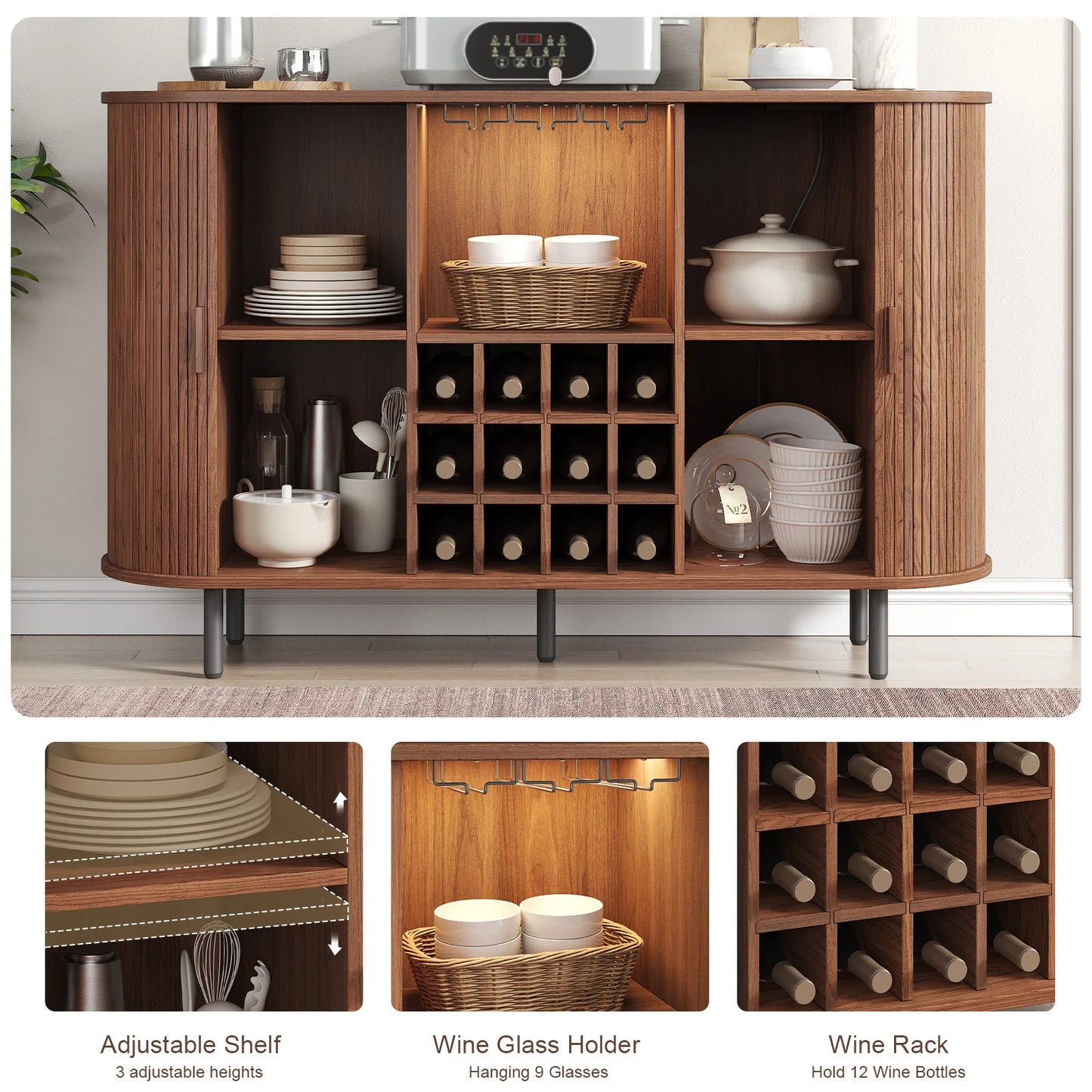 Door Style Wine Bar Cabinet With LED Lights