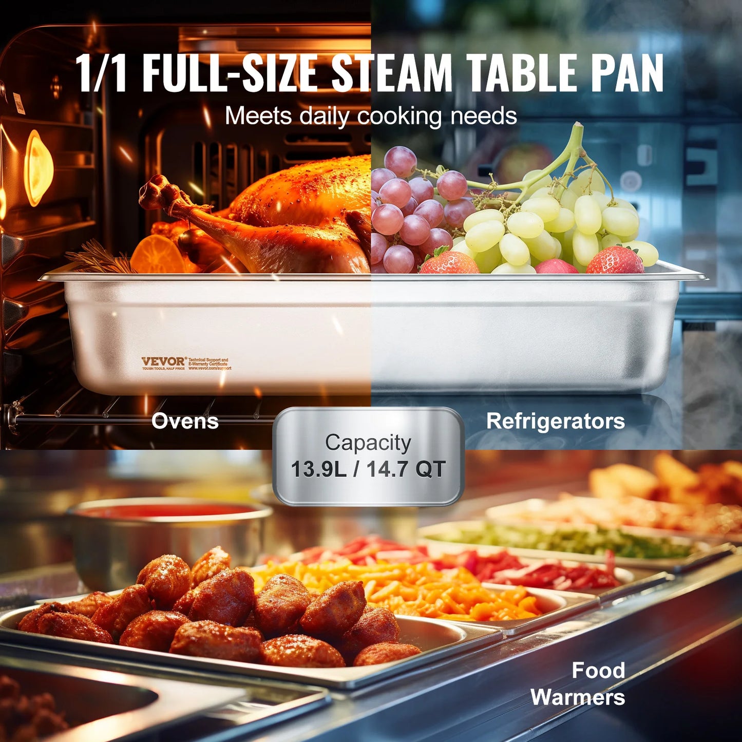 SucceBuy 4 Pack Stainless Steel Steam Table Pan With Lid