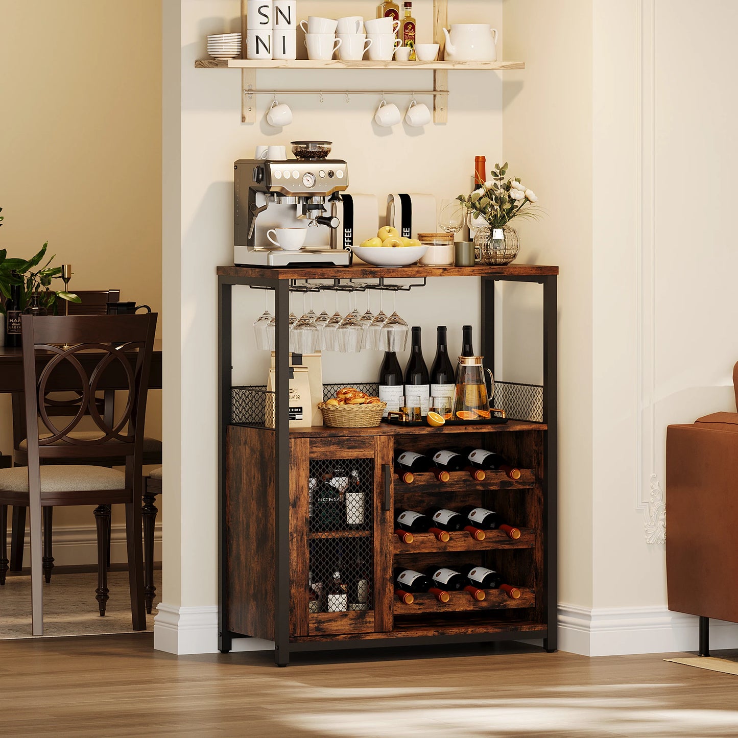 Hign-concerned Wine Bar Cabinet With LED Lights Removable Storage