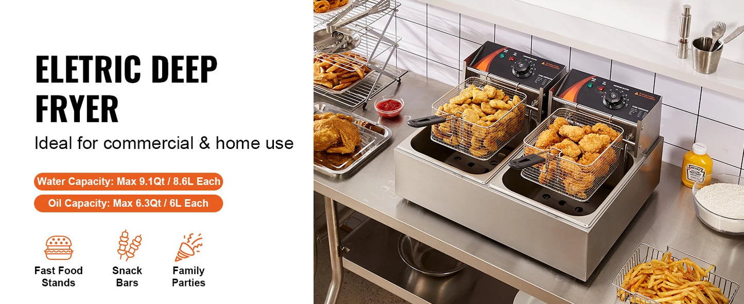SucceBuy Electric Deep Fryer With Dual Removable Tanks