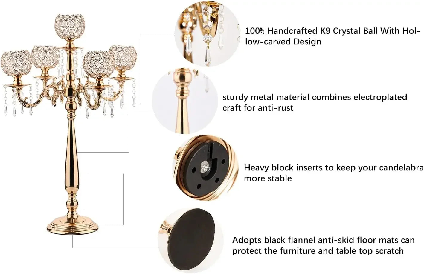 High Concerned Crystal Five Arm Candelabra Chandelier Beaded Table Decor