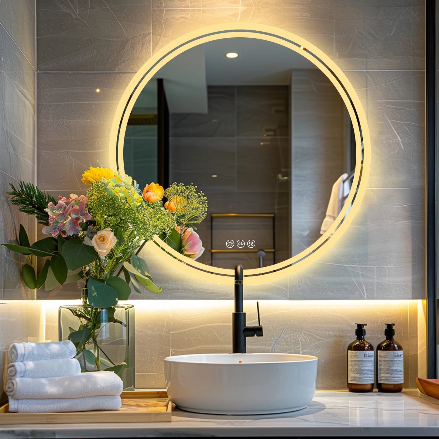 Wisfor Bathroom LED Mirror Circle Backlit Wall Mounted IP65