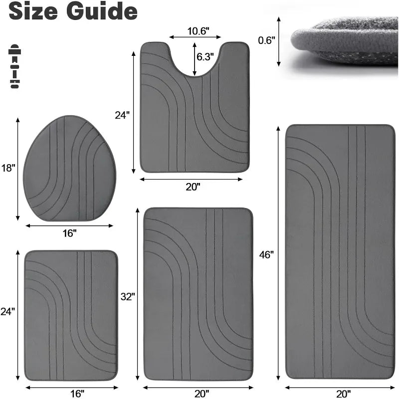 Hignconcerned Bath Rug Set 5 Pieces Memory Foam Non Slip