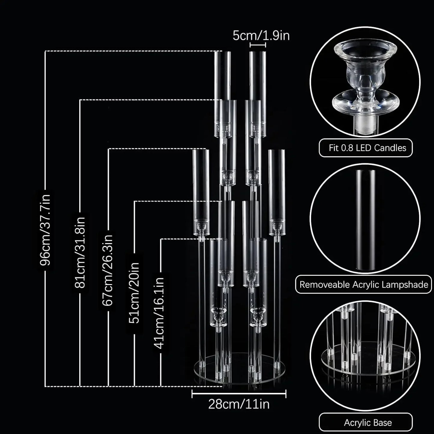 Hign-concerned 10 Arm Acrylic Candelabra Centerpiece