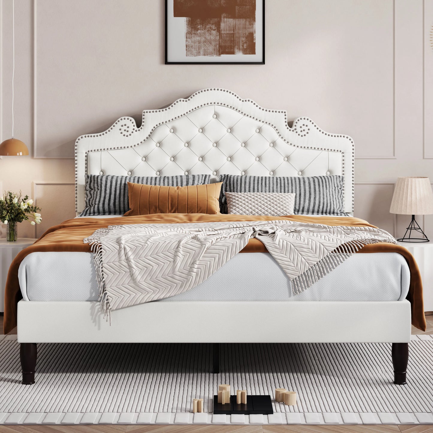 HOOMIC Velvet Tiara Headboard Adjustable Bed Frame Diamond Button Tufted