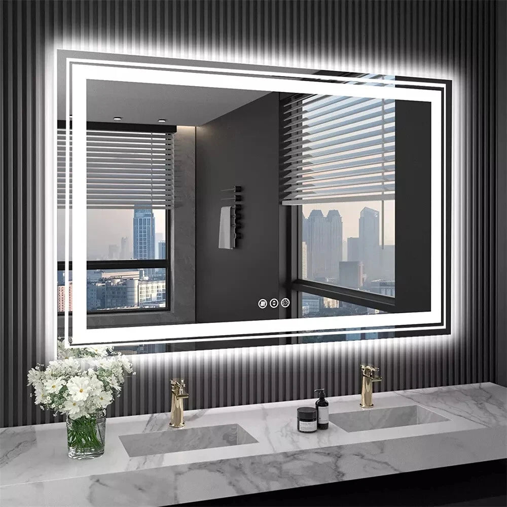 Wisfor LED Bathroom Mirror With Front Backlit Dimmable Vanity Wall Mirror HD Anti-fog