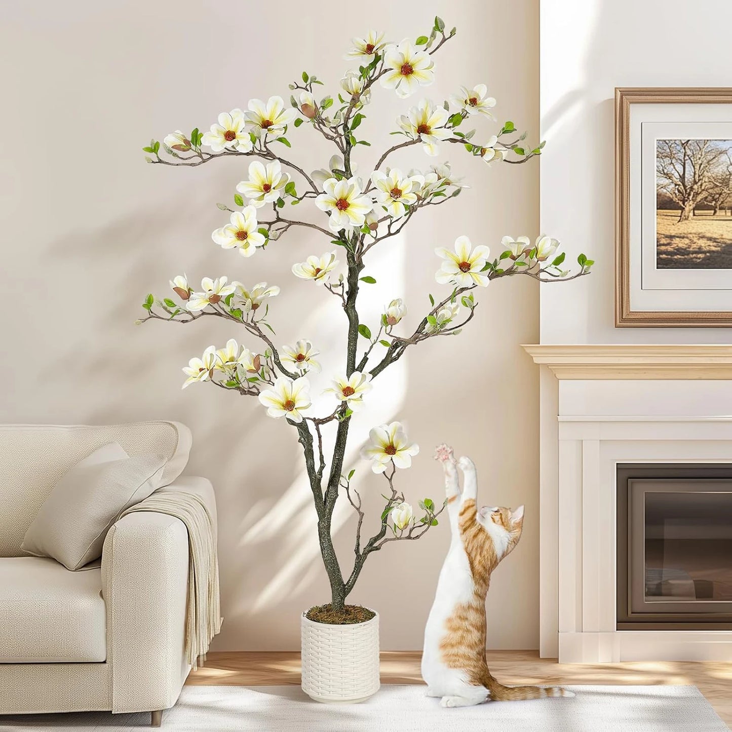 Artificial Magnolia Plant With LED Light Outdoor Patio Decor