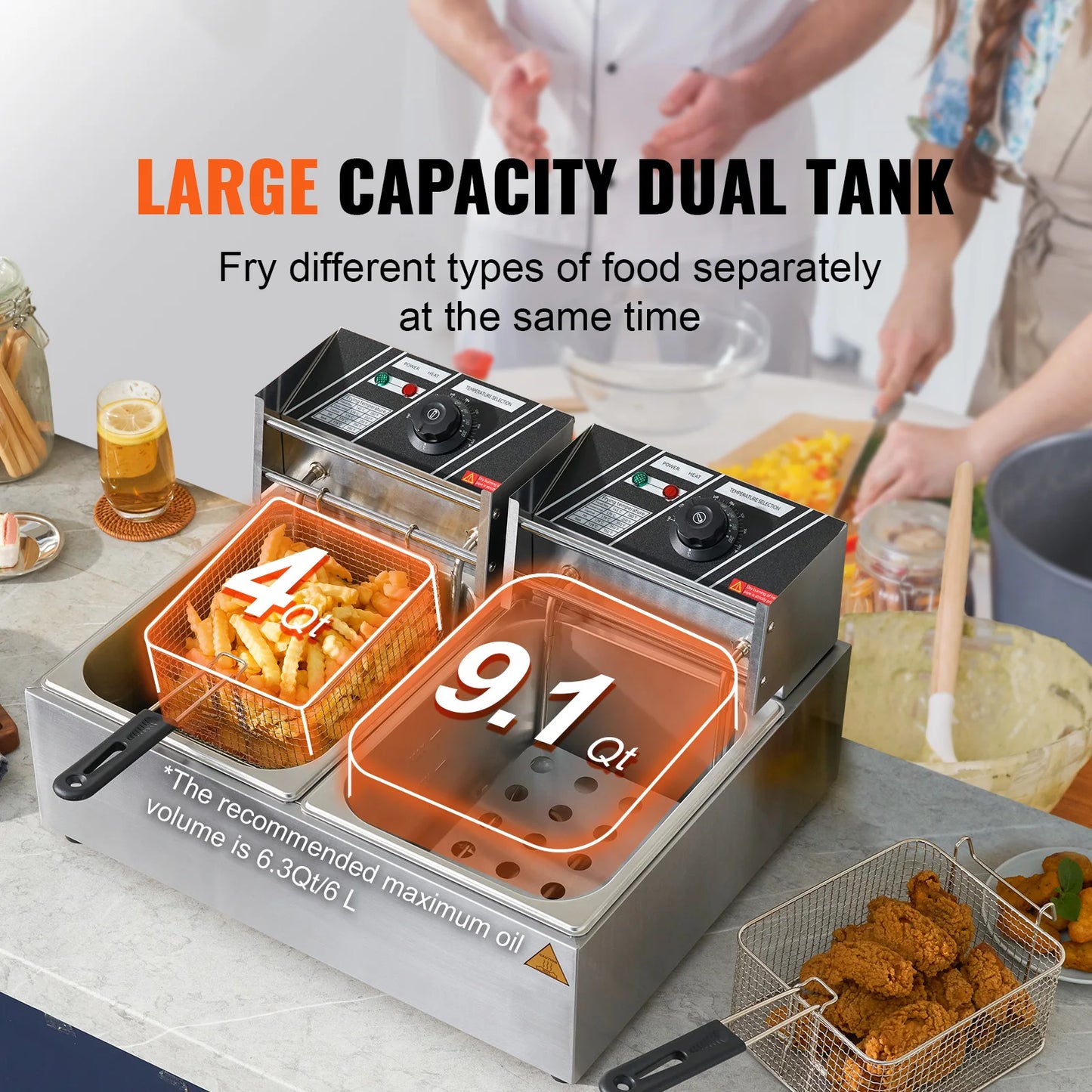 SucceBuy Electric Deep Fryer With Dual Removable Tanks