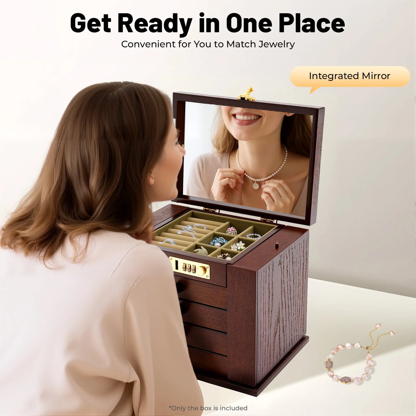 Sichuan 5 Tiers Jewelry Box Organizer With Lock And Mirror