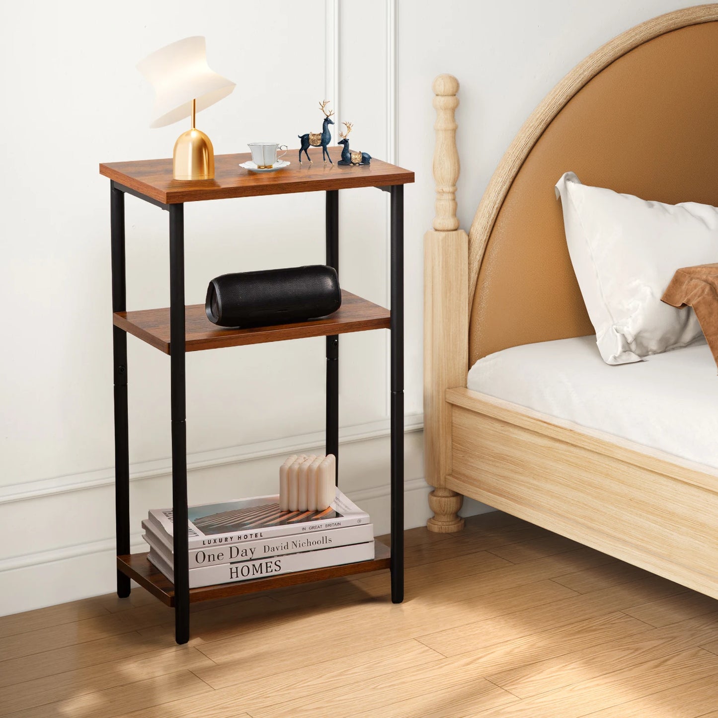 JHK 2/3-Tier End Table Side Tables with Adjustable Feet Small Nightstand Steel Frame Space-Saving for Bedroom Living Room Office