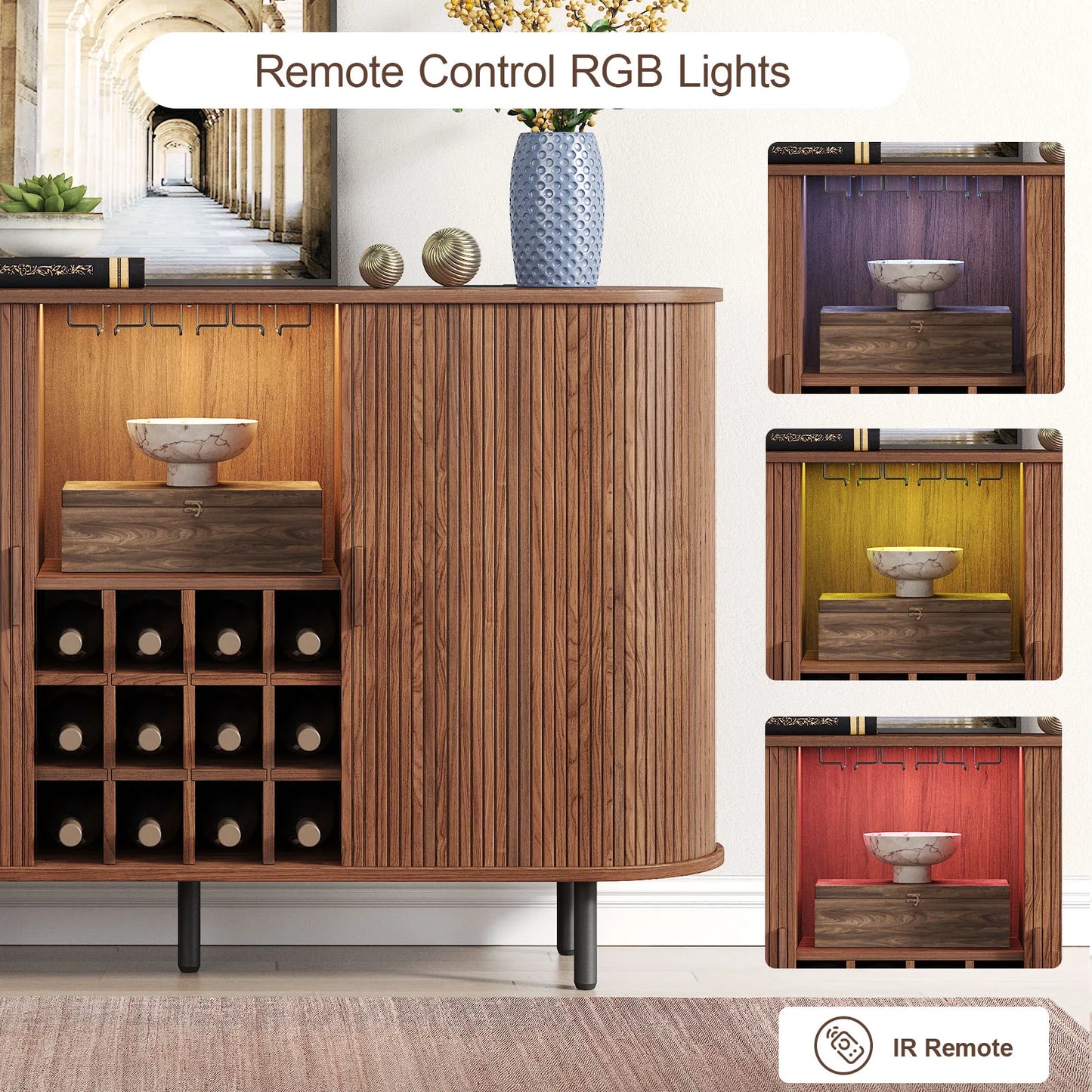 Door Style Wine Bar Cabinet With LED Lights