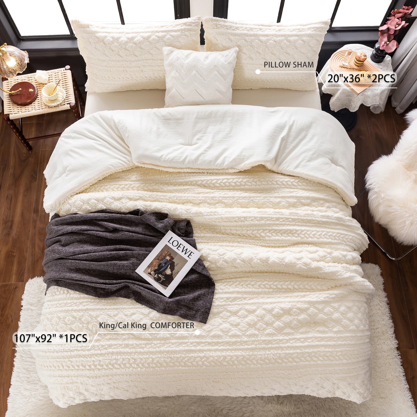 COTTEBED Boho Tufted Plush Fleece Sherpa Comforter Set All Season