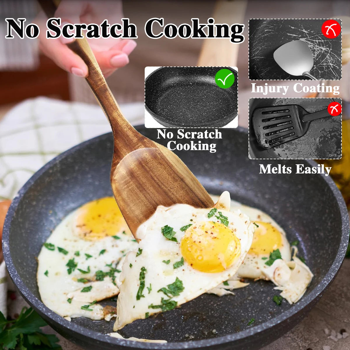 Chuju 10 Piece Solid Wooden Kitchen Utensil Set for Cooking