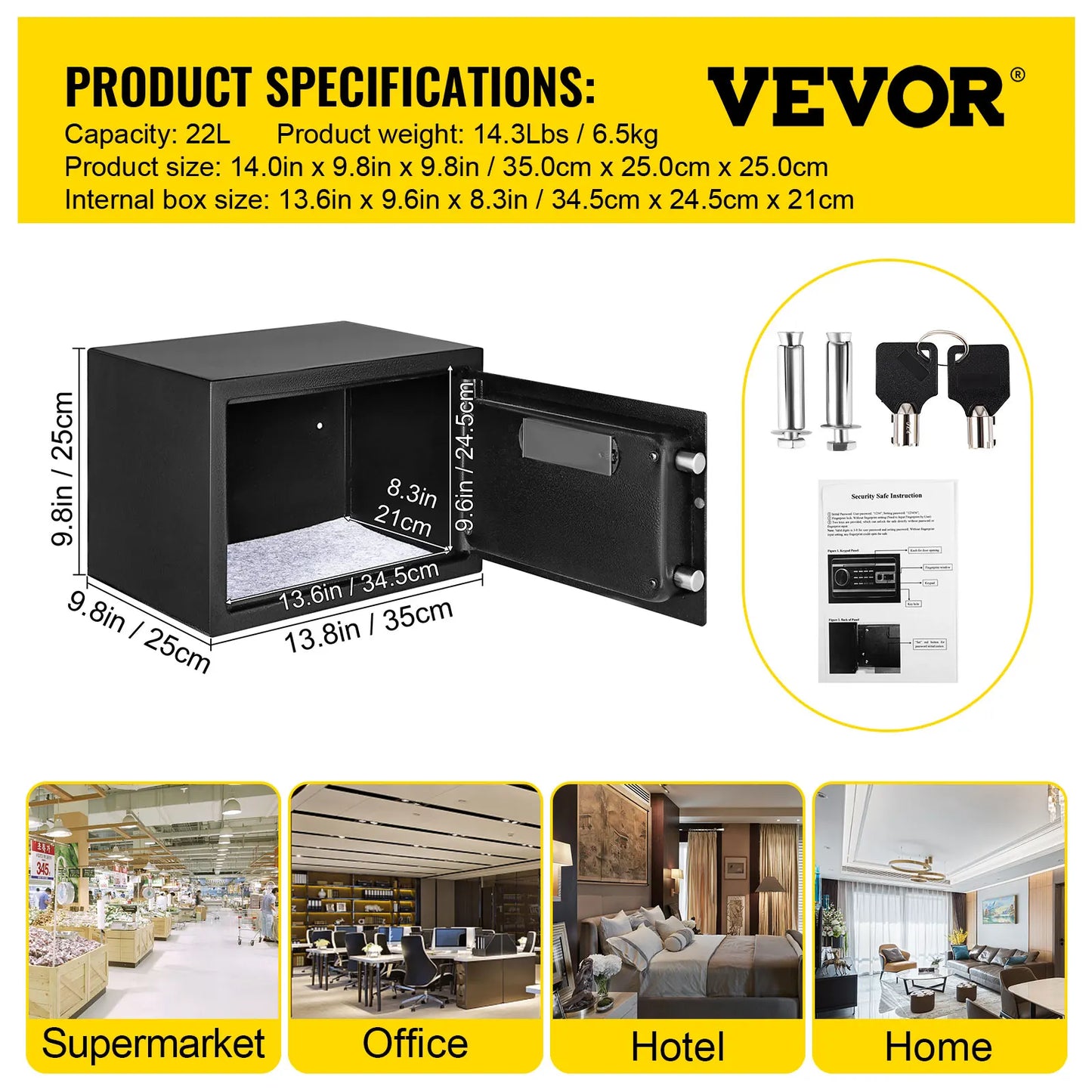 SucceBuy Fingerprint Locks Safe Deposit Box 0.8/1.7/2.1 Cubic Feet Digital Electronic Secret Hidden Piggy Bank for Money Guns