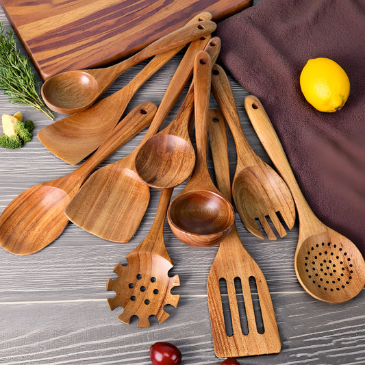 Chuju 10 Piece Solid Wooden Kitchen Utensil Set for Cooking