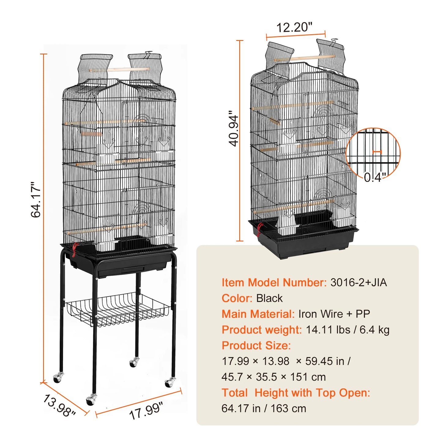 SucceBuy Open Top Parrot Bird Cage For Travel And Flight