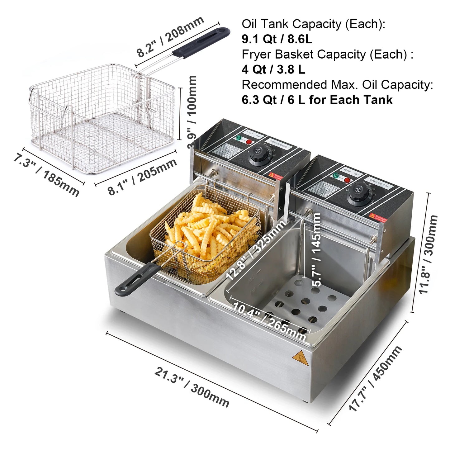 SucceBuy Electric Deep Fryer With Dual Removable Tanks Commercial Countertop