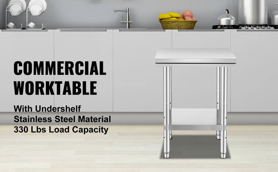 SucceBuy Stainless Steel Kitchen Workbench With Undershelf